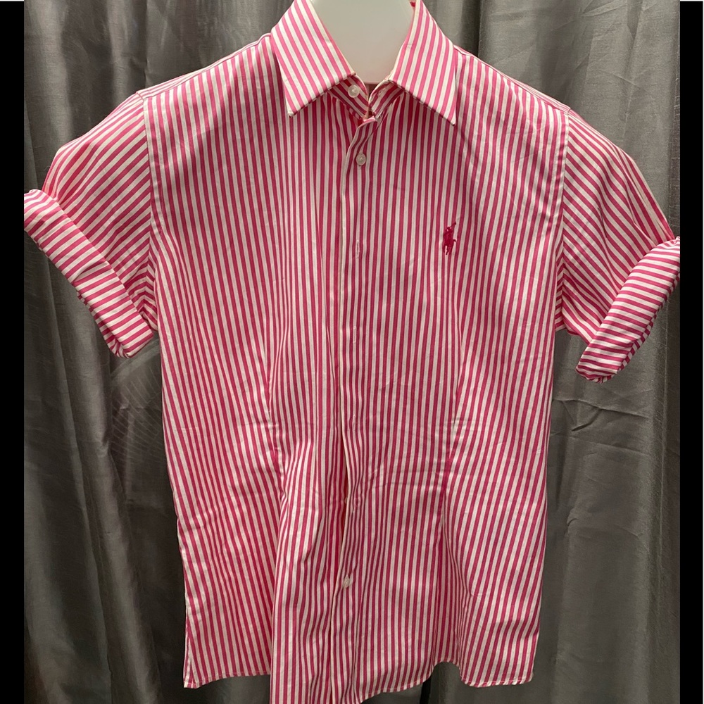 Pink and white striped Ralph Lauren Polo shirt